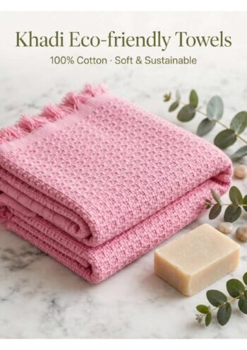 Buy Pink Khadi Cotton Bath Towel