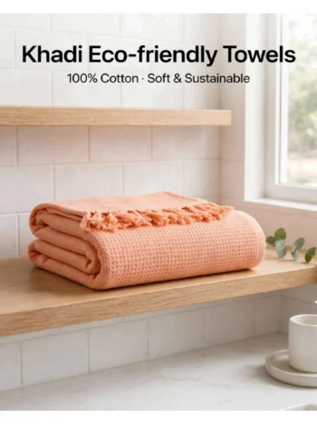 Premium Peach Khadi Cotton Waffle Bath Towel with Tassels